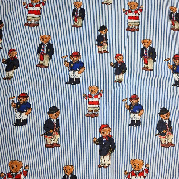 Ralph Lauren Vintage Striped Polo Teddy Bear Remnant Fabric Craft Sew Preppy - Picture 1 of 5